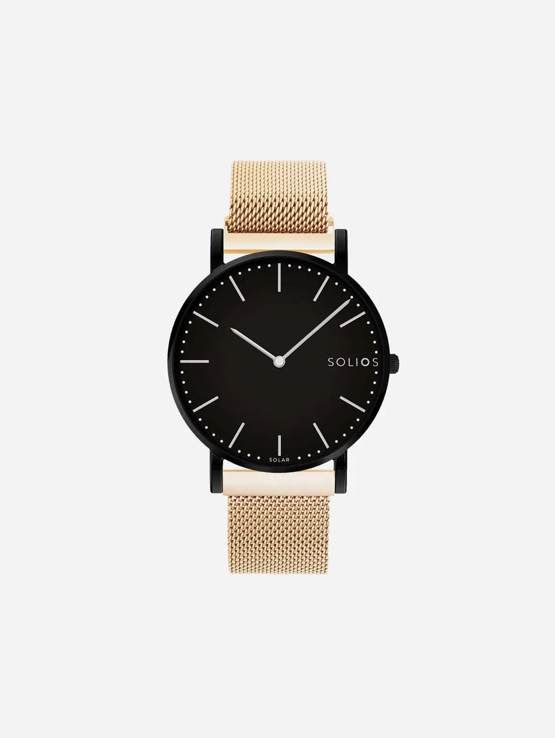 Solar Watch with Black Dial | Rose Gold Mesh Strap