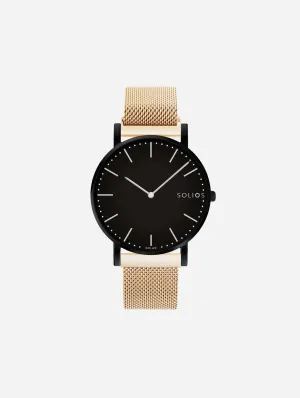 Solar Watch with Black Dial | Rose Gold Mesh Strap
