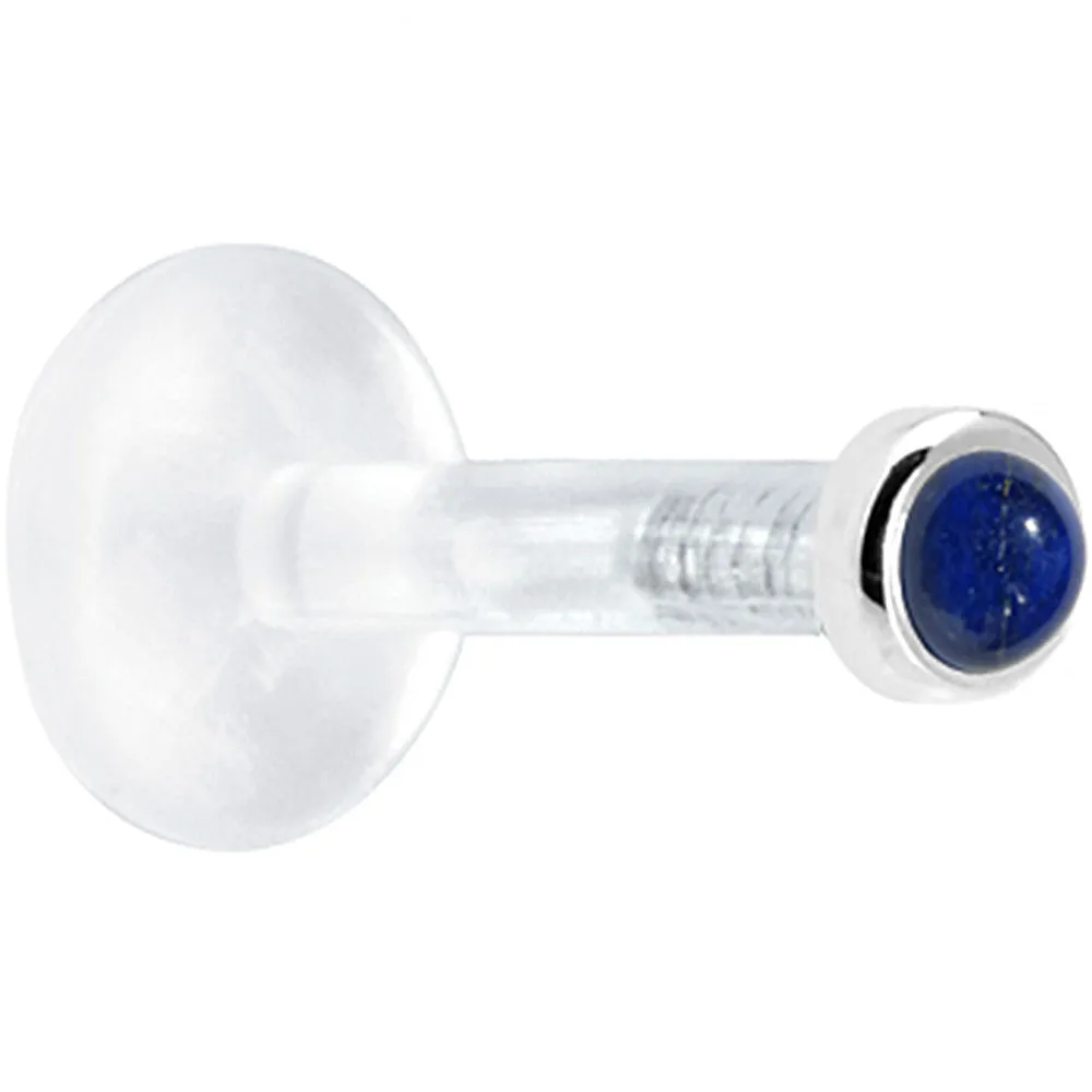 Solid 14KT White Gold 2mm Genuine Blue Lapis Lazuli Bioplast Push in Monroe