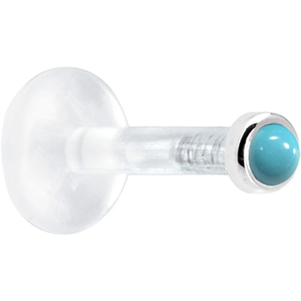 Solid 14KT White Gold 2mm Genuine Turquoise Bioplast Push in Labret
