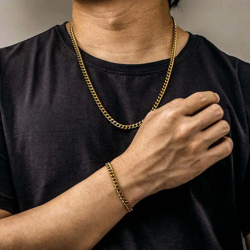 Solid Sterling Silver Cuban Link Men's Chain Set Curb Necklace