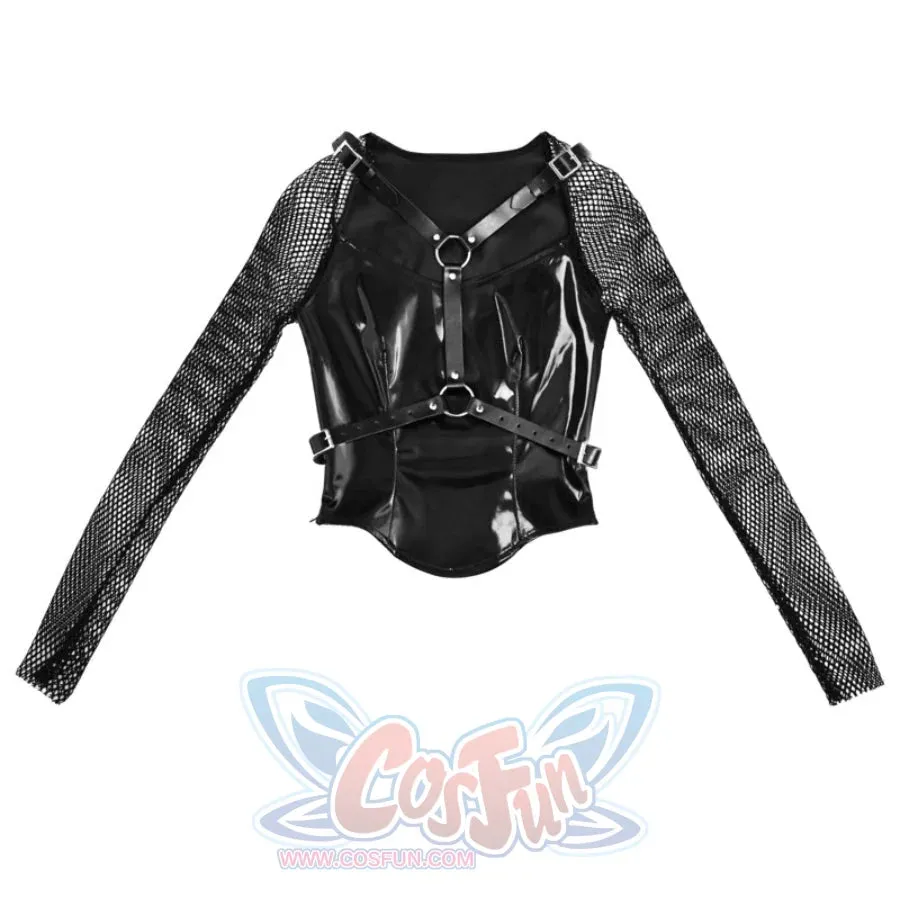 Spice Girl Punk PU Wing Strap Fishnet Slim Top