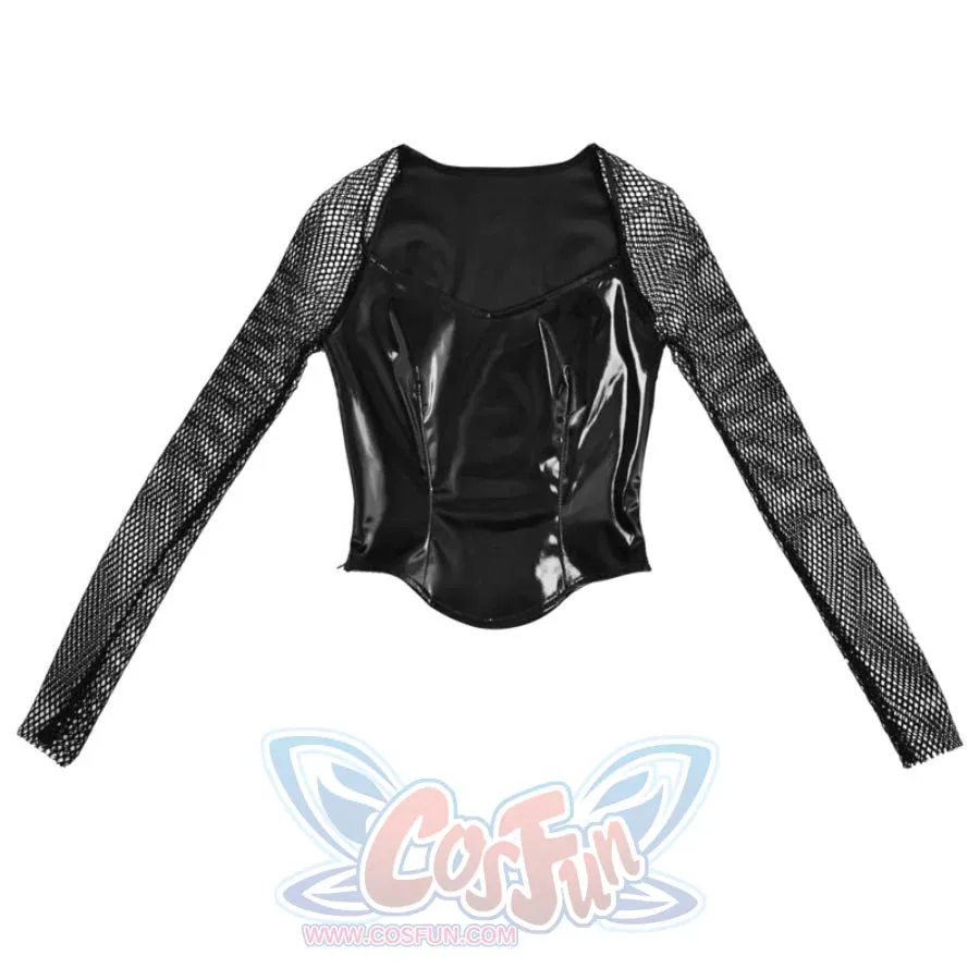 Spice Girl Punk PU Wing Strap Fishnet Slim Top