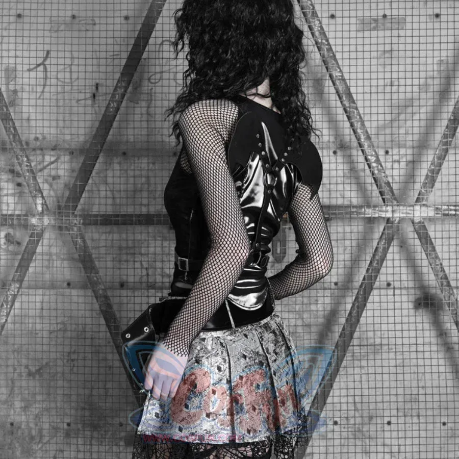 Spice Girl Punk PU Wing Strap Fishnet Slim Top