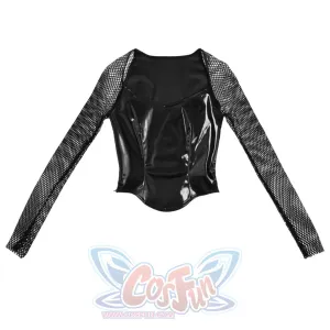 Spice Girl Punk PU Wing Strap Fishnet Slim Top