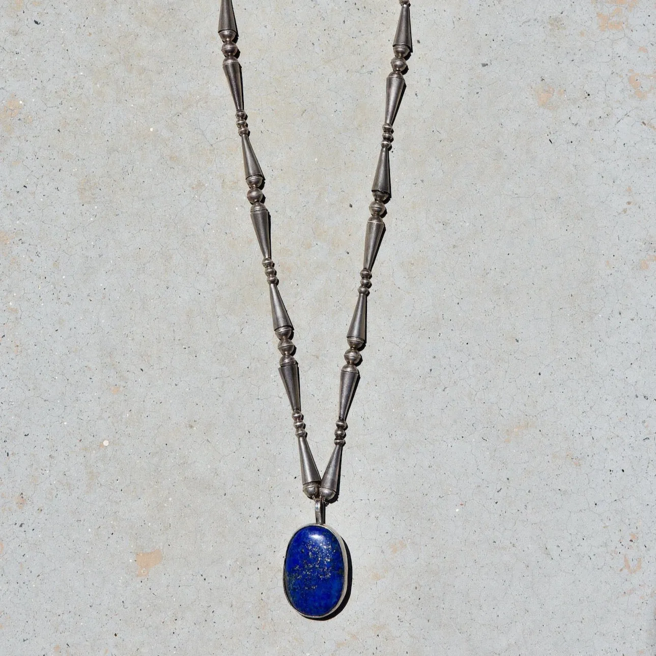 Sterling Beaded Chain with XXL Lapis Cabochon