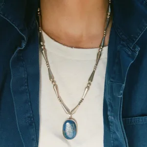 Sterling Beaded Chain with XXL Lapis Cabochon