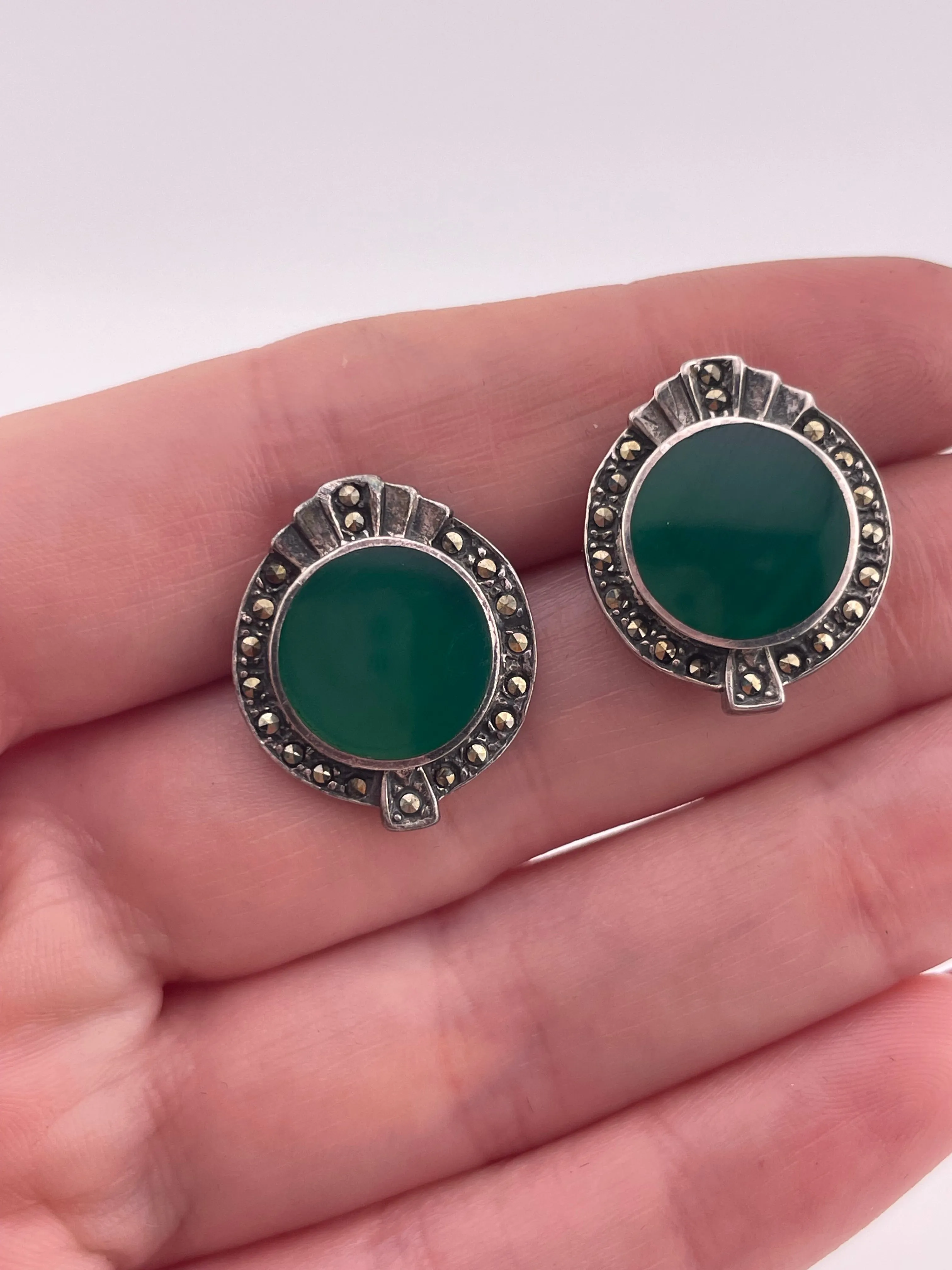 sterling silver chrysoprase marcasite post earrings earrings