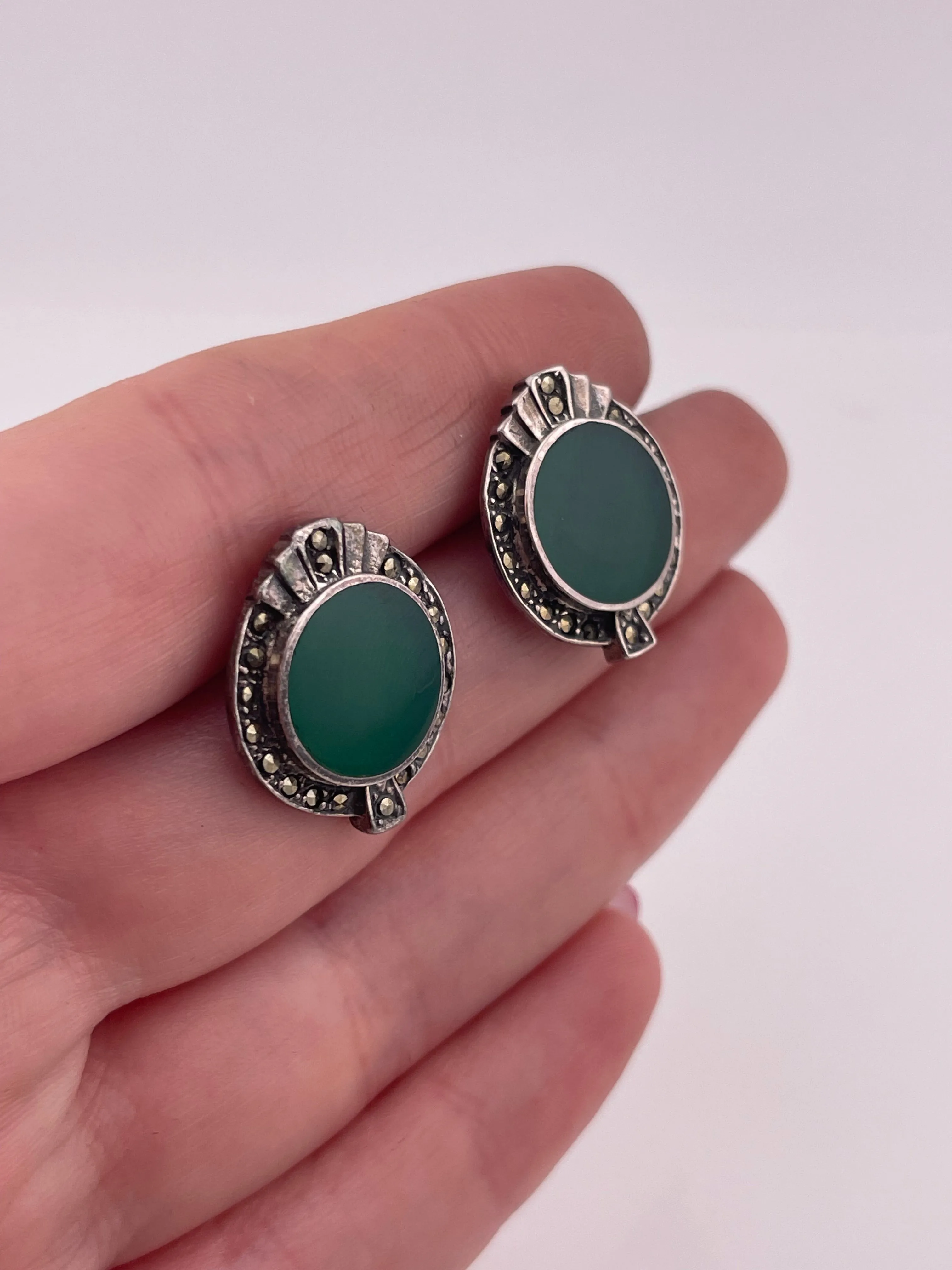 sterling silver chrysoprase marcasite post earrings earrings