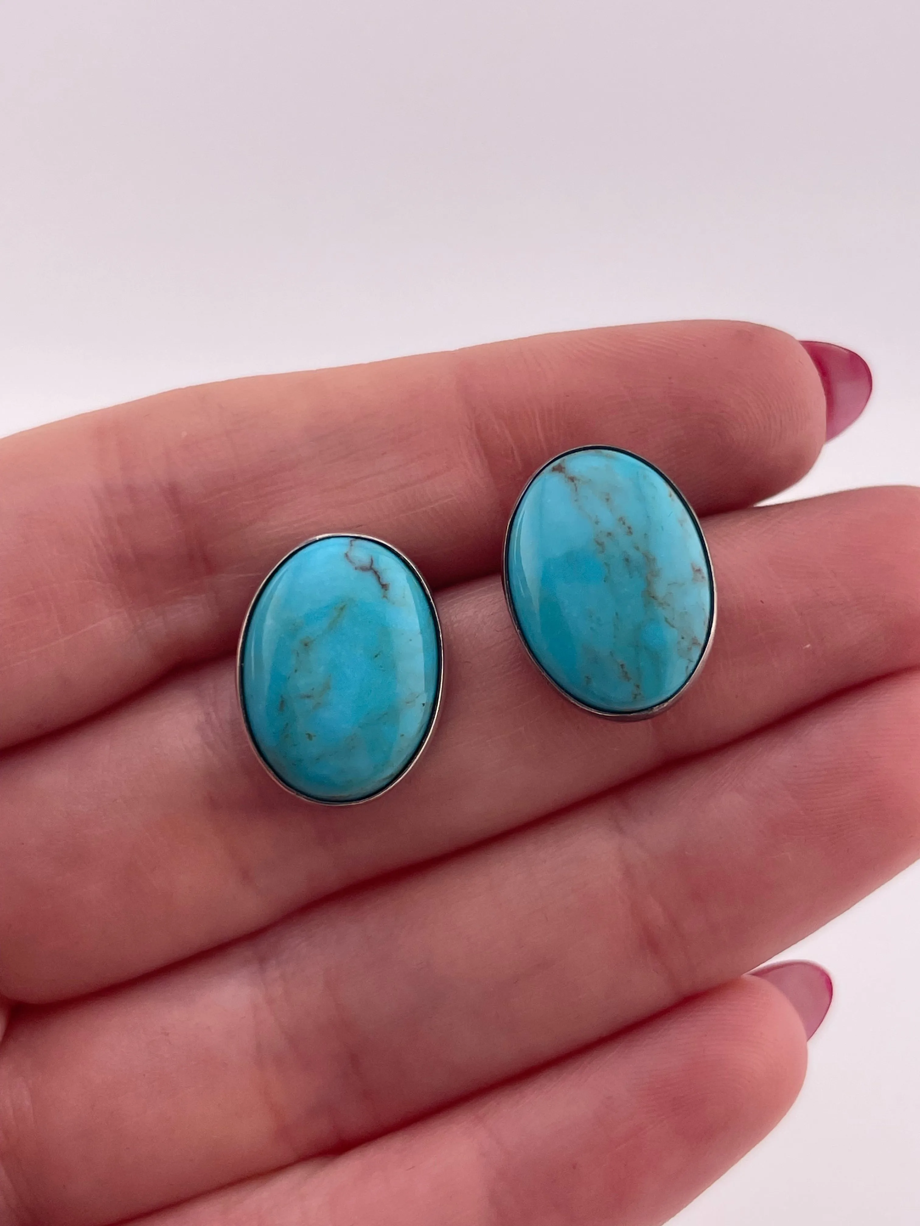 sterling silver oval turquoise post earrings