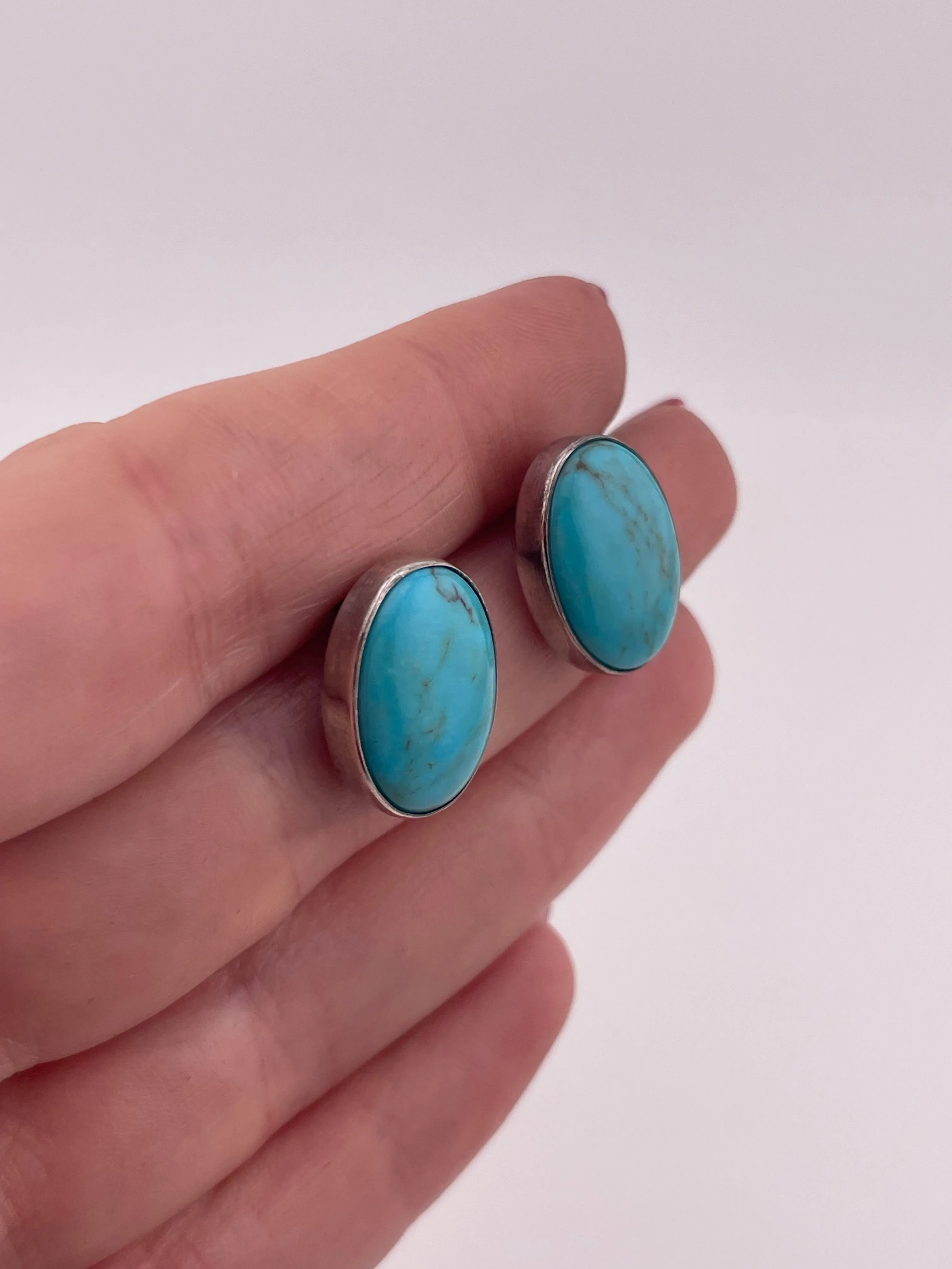 sterling silver oval turquoise post earrings