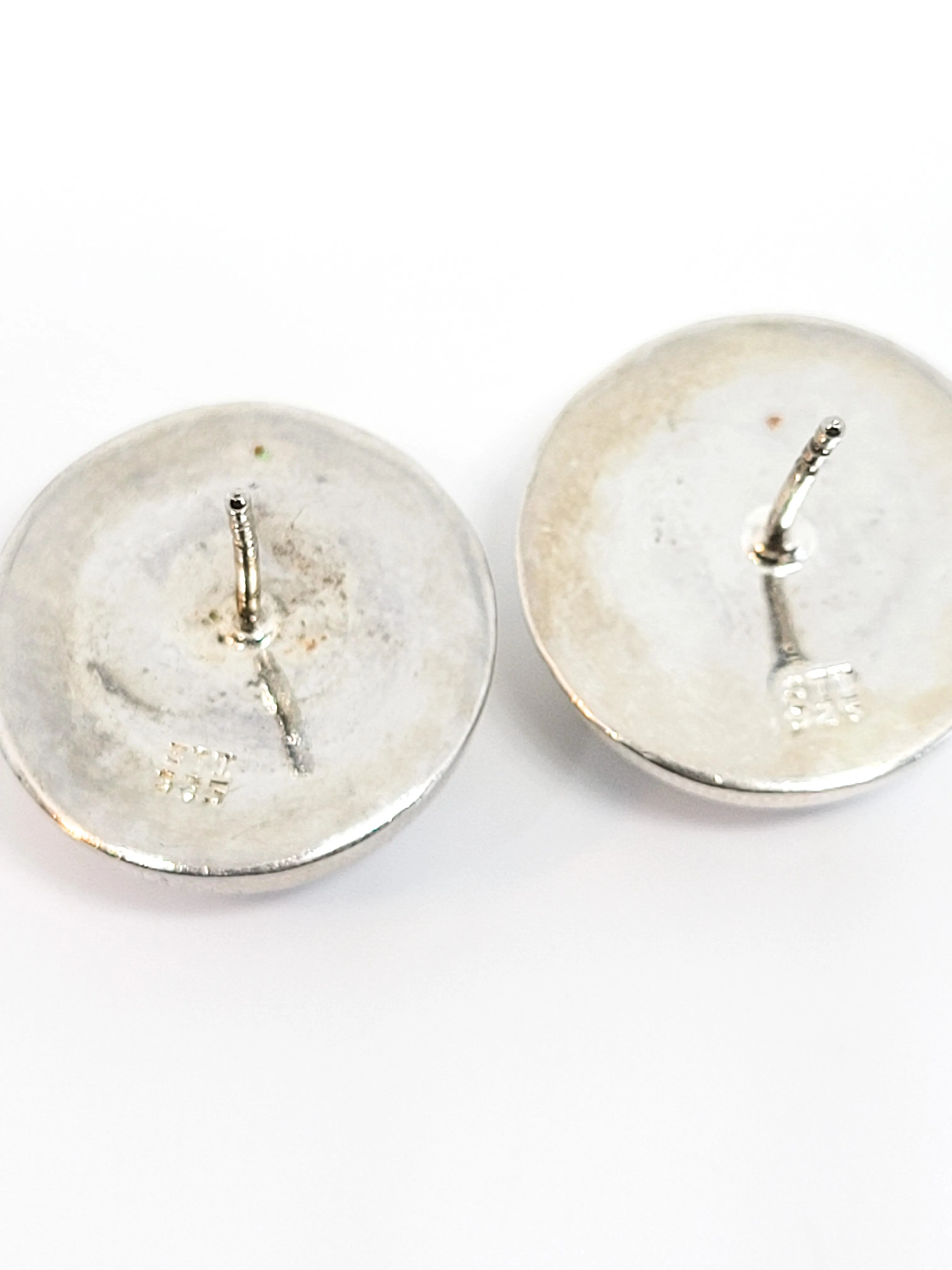 STI etched sterling silver holloware vintage button post earrings