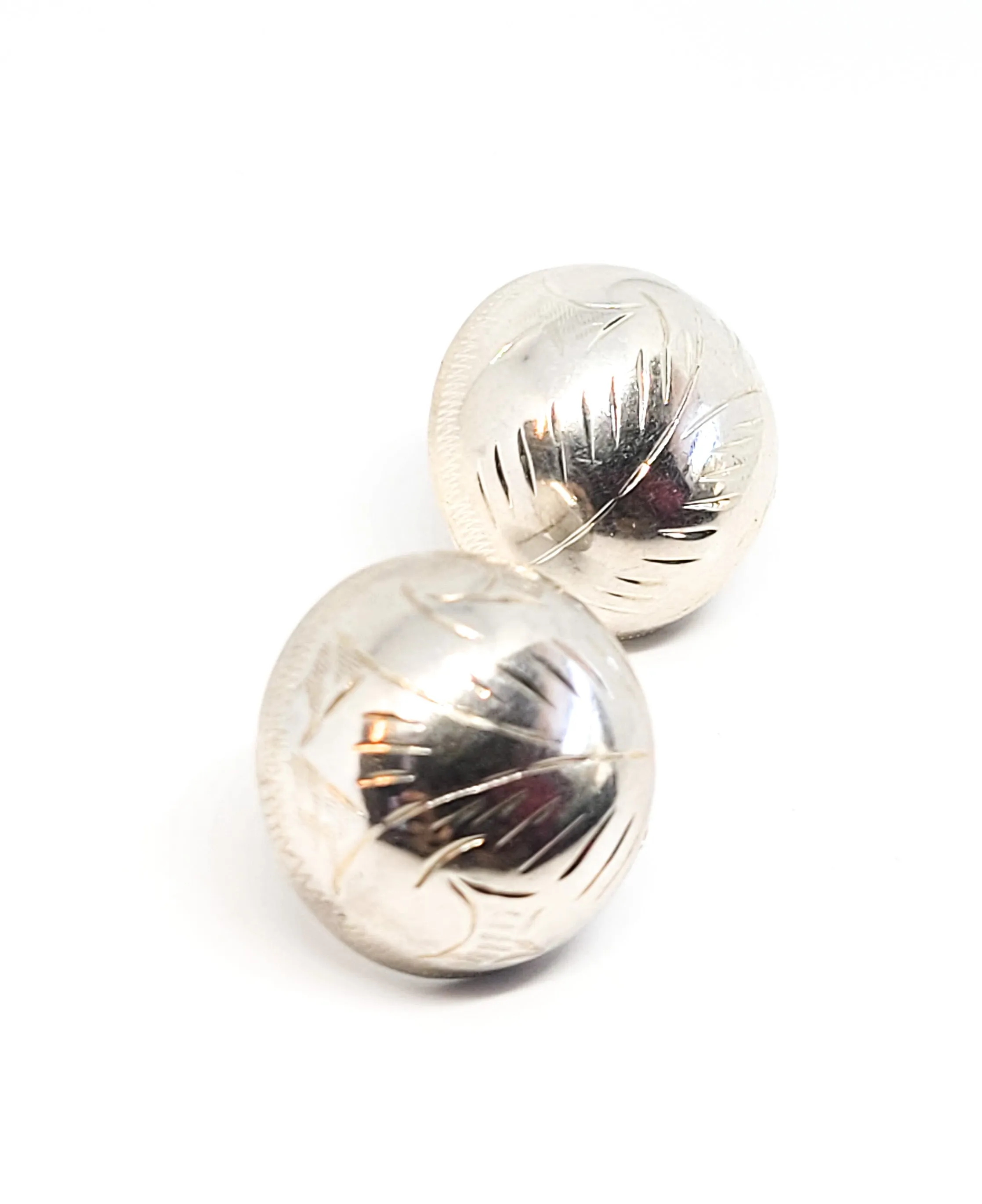 STI etched sterling silver holloware vintage button post earrings