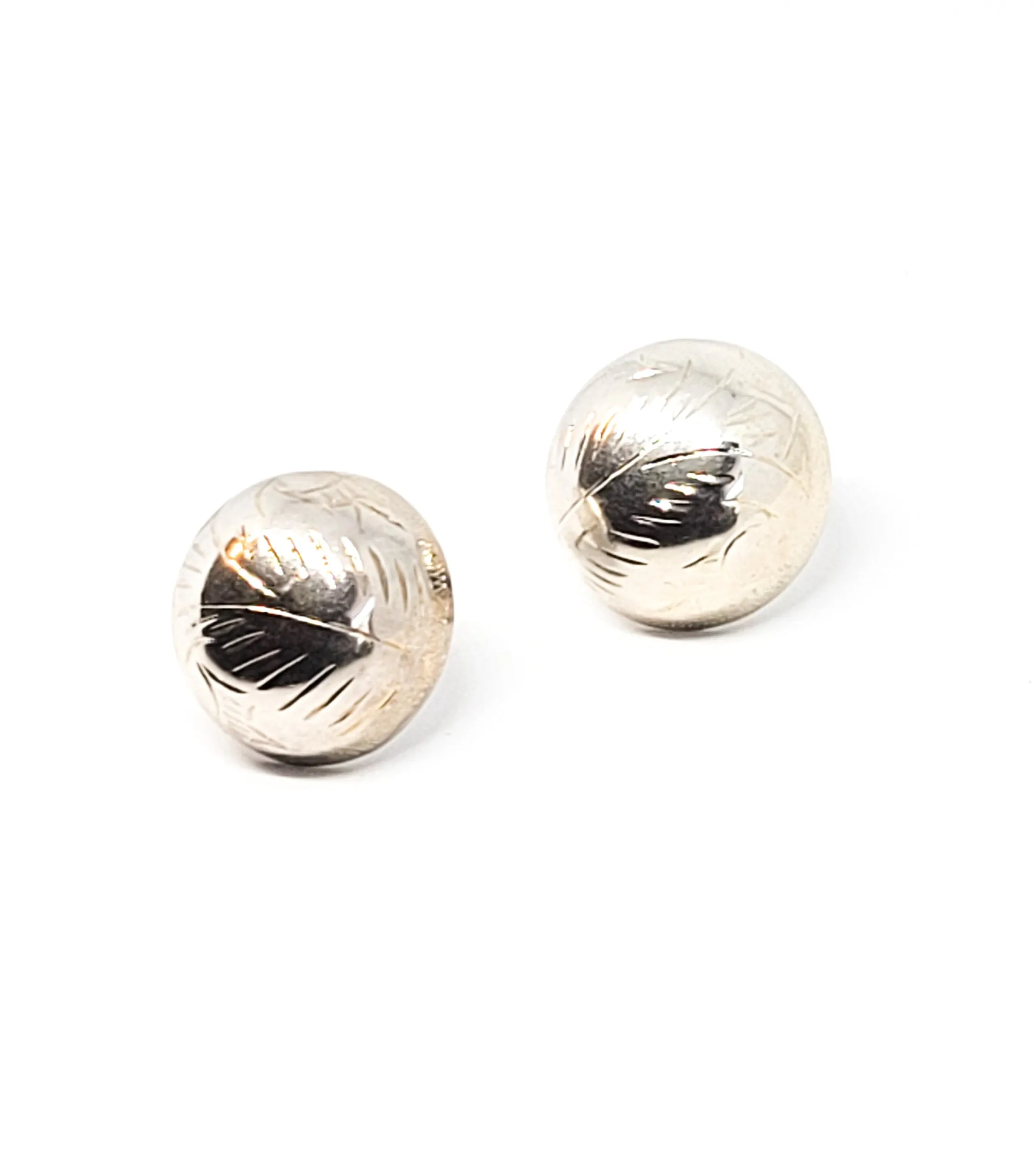 STI etched sterling silver holloware vintage button post earrings