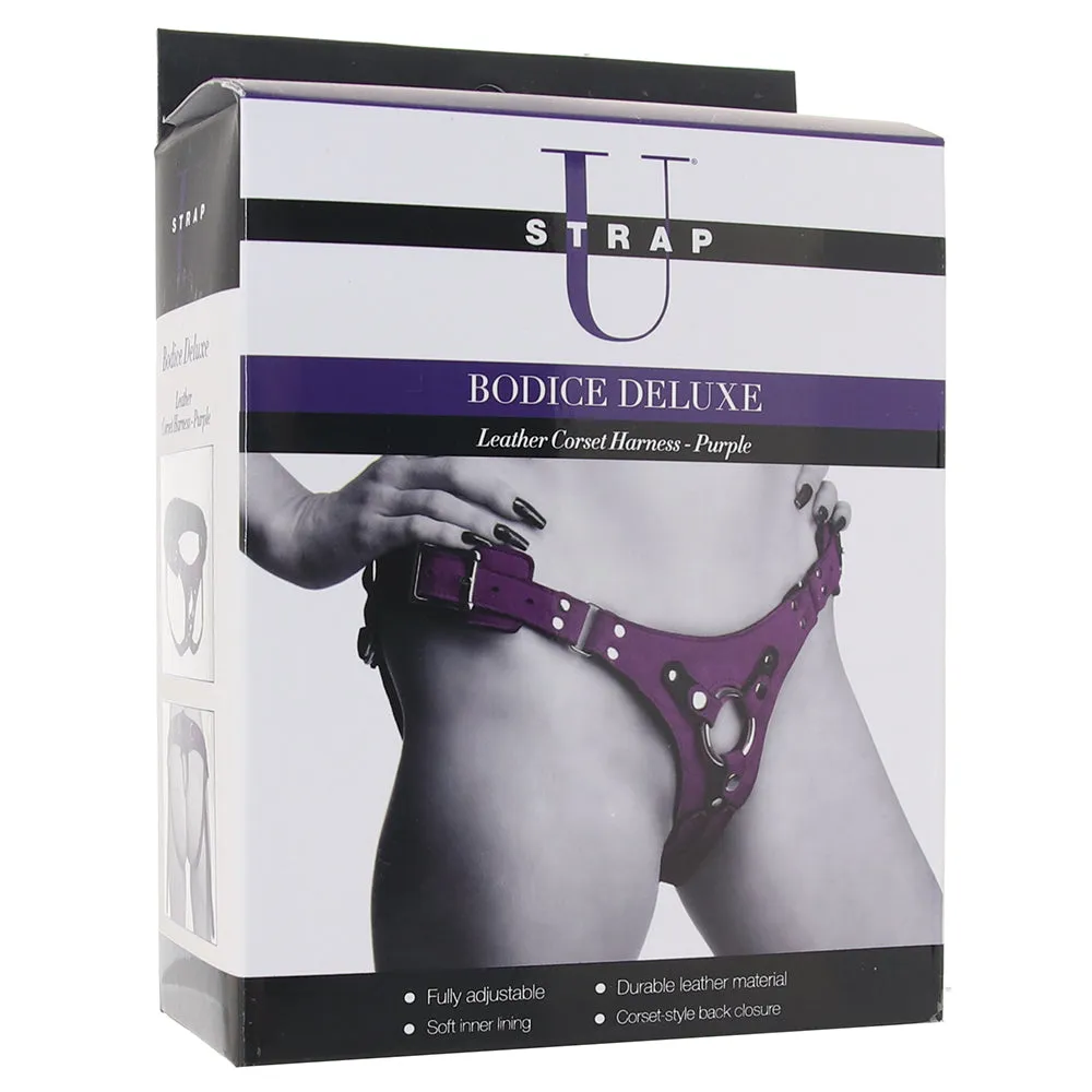Strap U Bodice Deluxe Leather Corset Harness in Purple