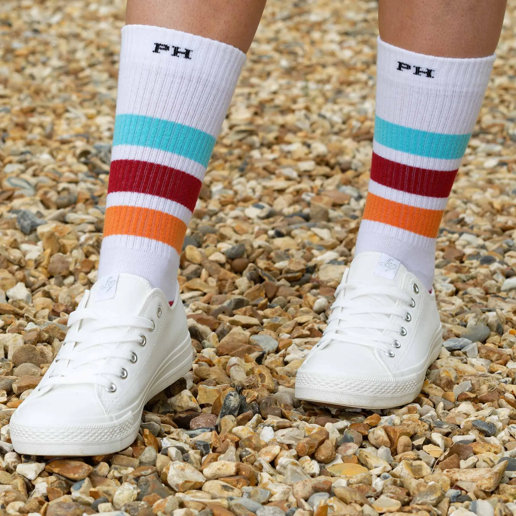 Striped Women's Organic Cotton Trainer Socks | White