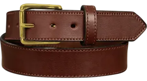 The Maverick: Brown Stitched Leather Belt With Brass 1.50"