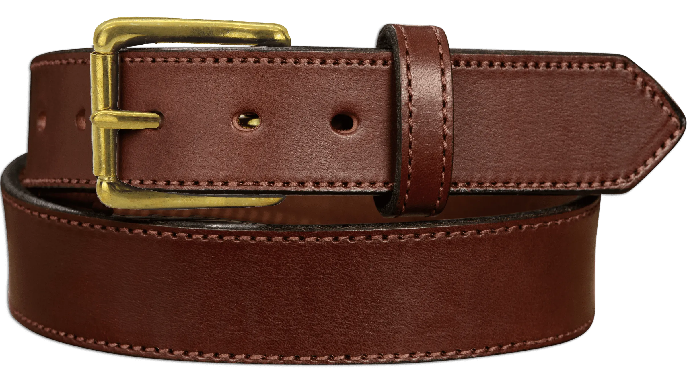 The Maverick: Brown Stitched Leather Belt With Brass 1.50"