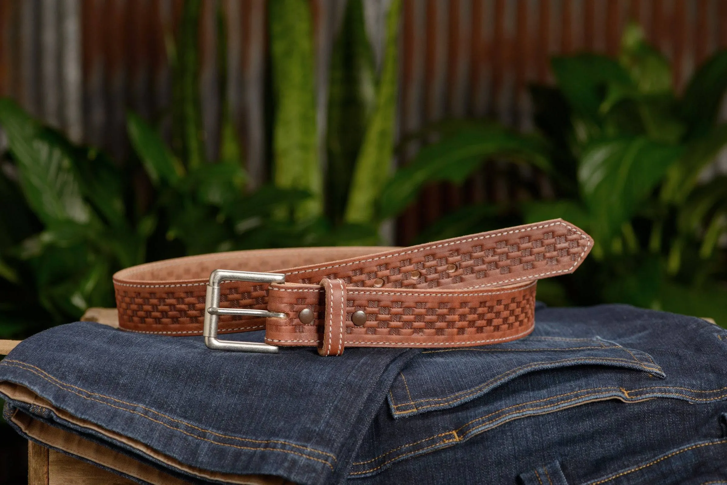 The Maverick: Hot Dipped Tan Stitched Basket Weave 1.50"