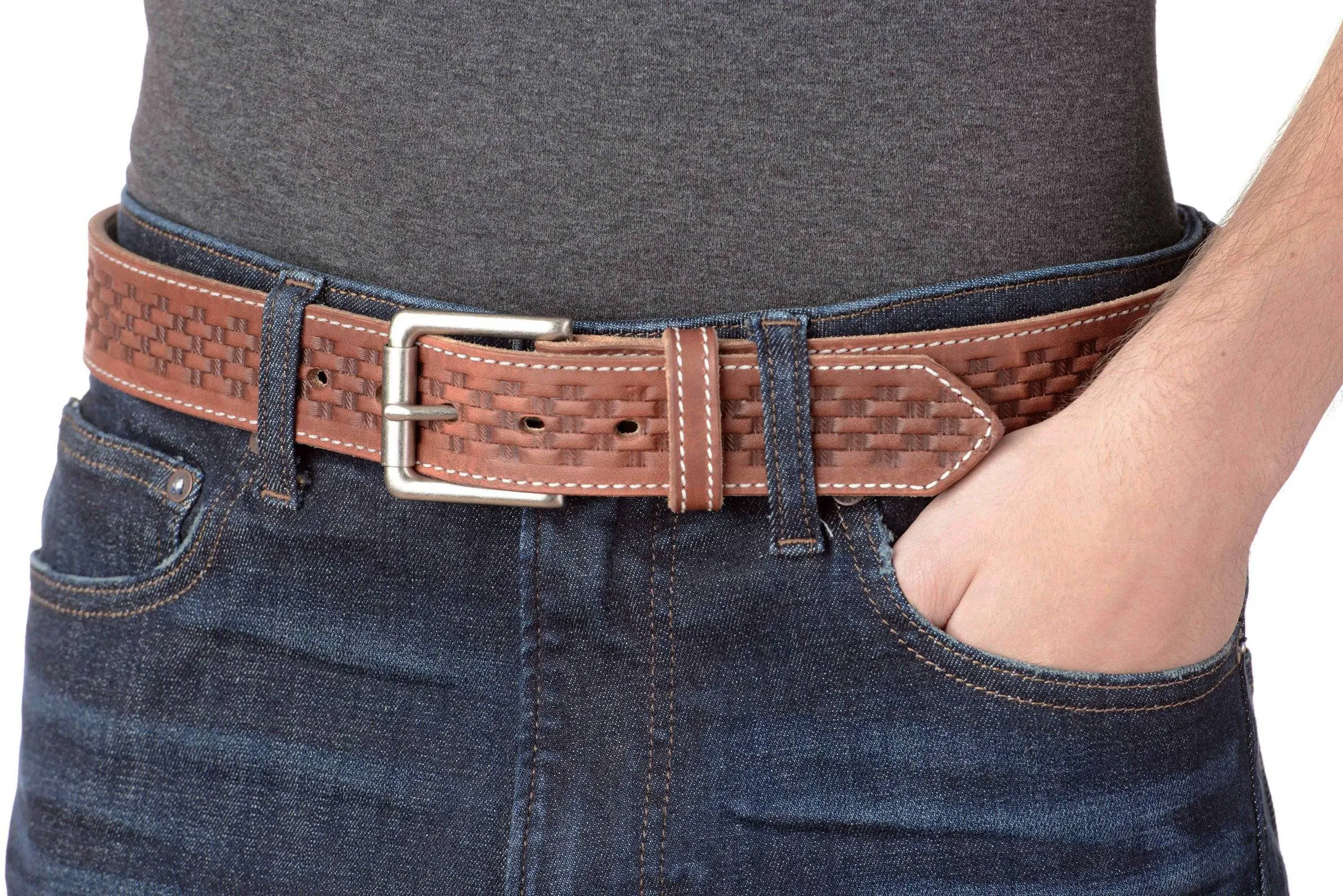 The Maverick: Hot Dipped Tan Stitched Basket Weave 1.50"