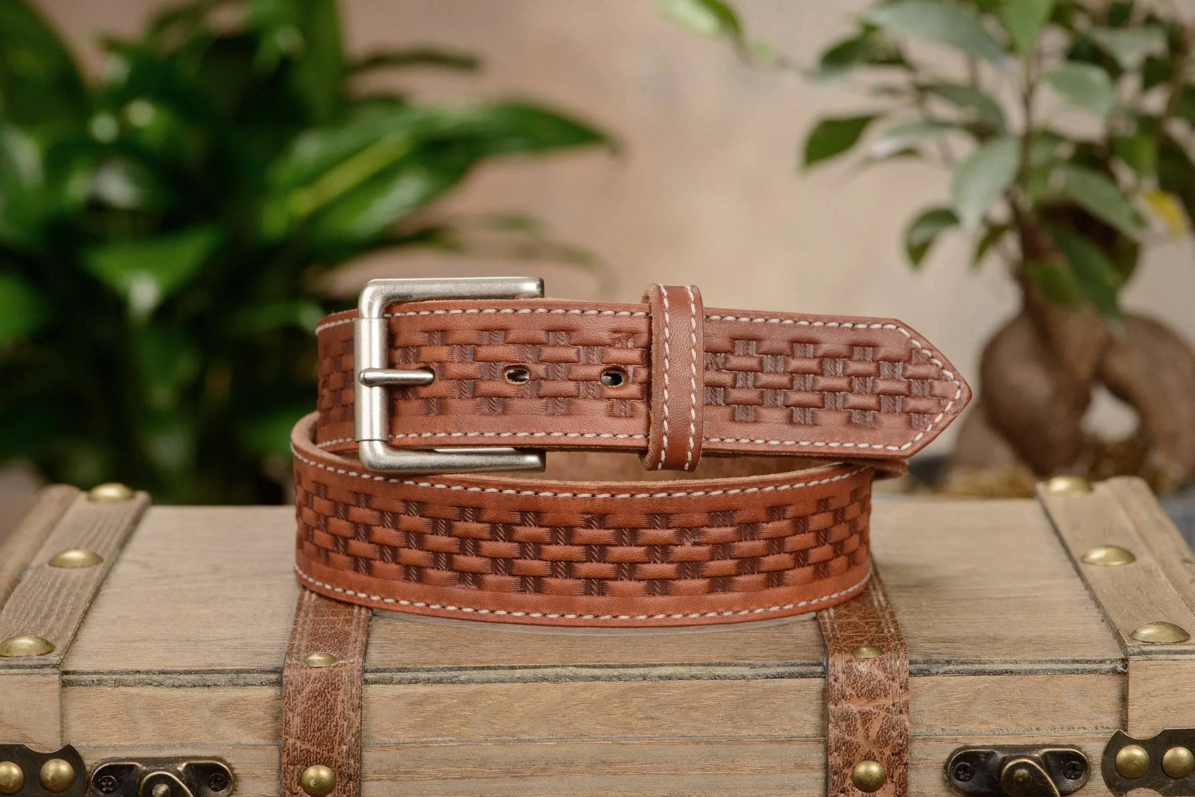 The Maverick: Hot Dipped Tan Stitched Basket Weave 1.50"