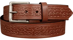 The Maverick: Medium Brown Celtic Leather Belt 1.50"