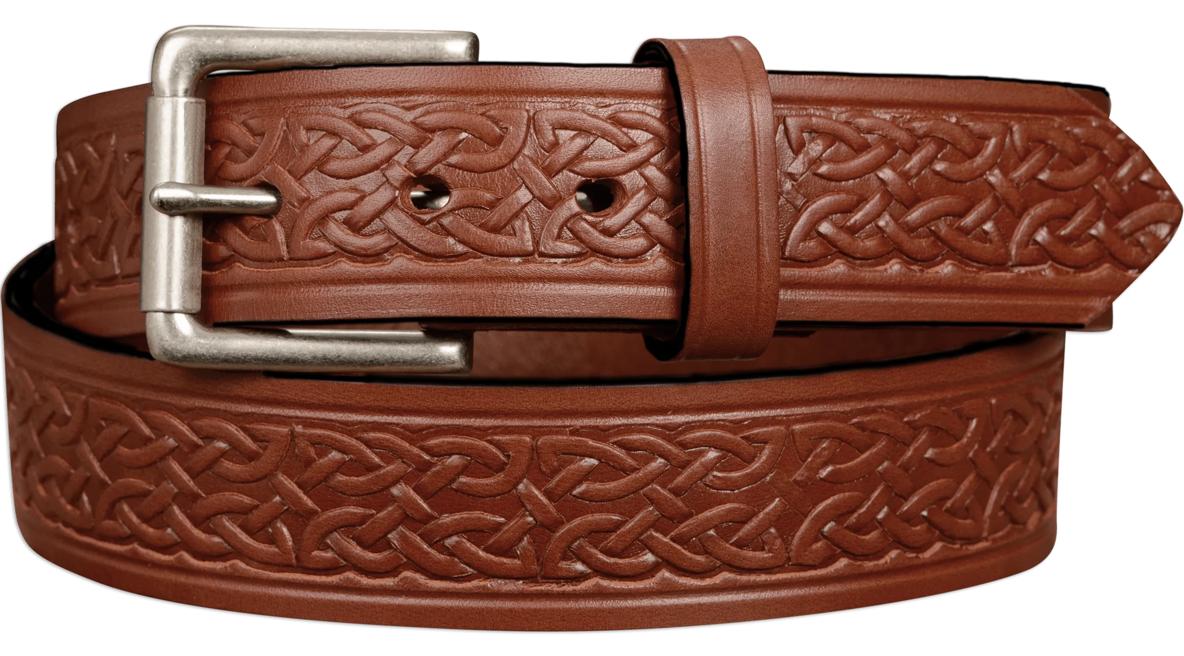 The Maverick: Medium Brown Celtic Leather Belt 1.50"