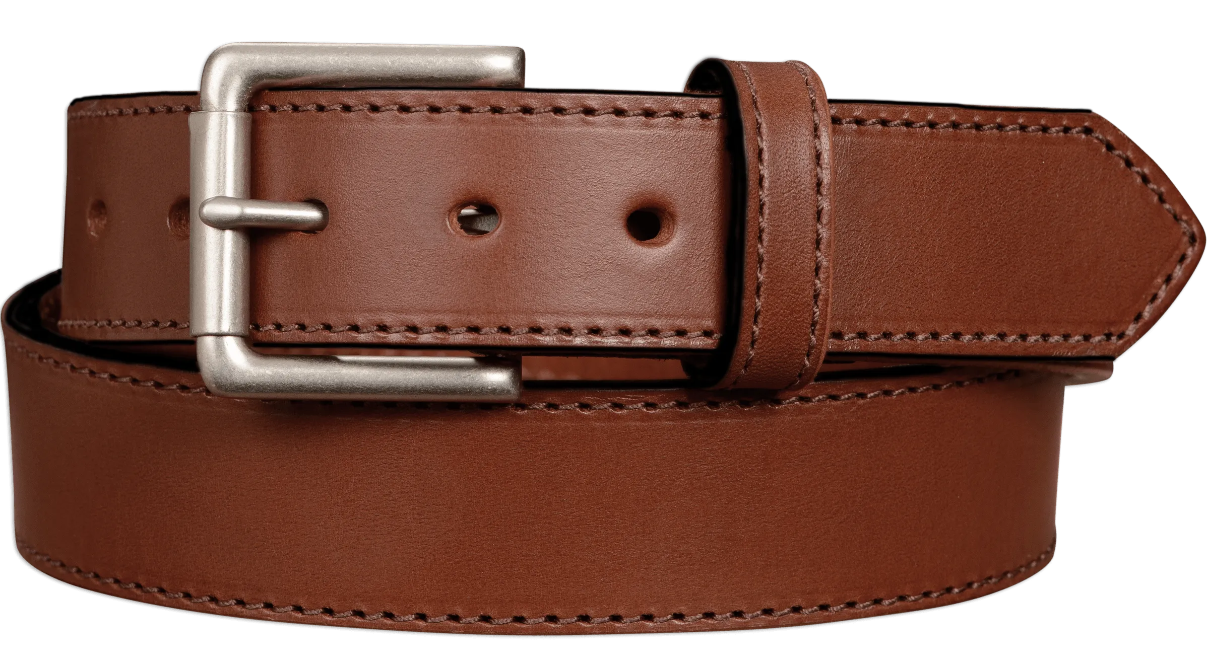 The Maverick: Medium Brown Stitched Leather Belt 1.50"