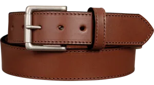 The Maverick: Medium Brown Stitched Leather Belt 1.50"