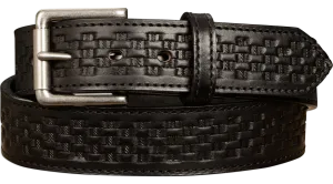 The Maverick: Men's Black Stitched Basket Weave Leather Belt 1.50"