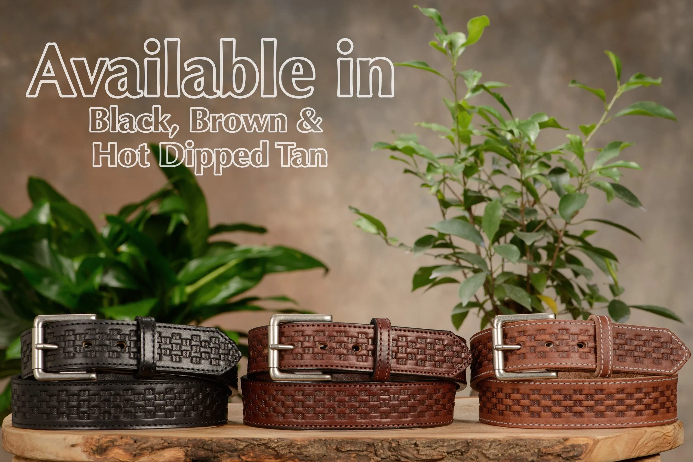 The Maverick: Men's Black Stitched Basket Weave Leather Belt 1.50"