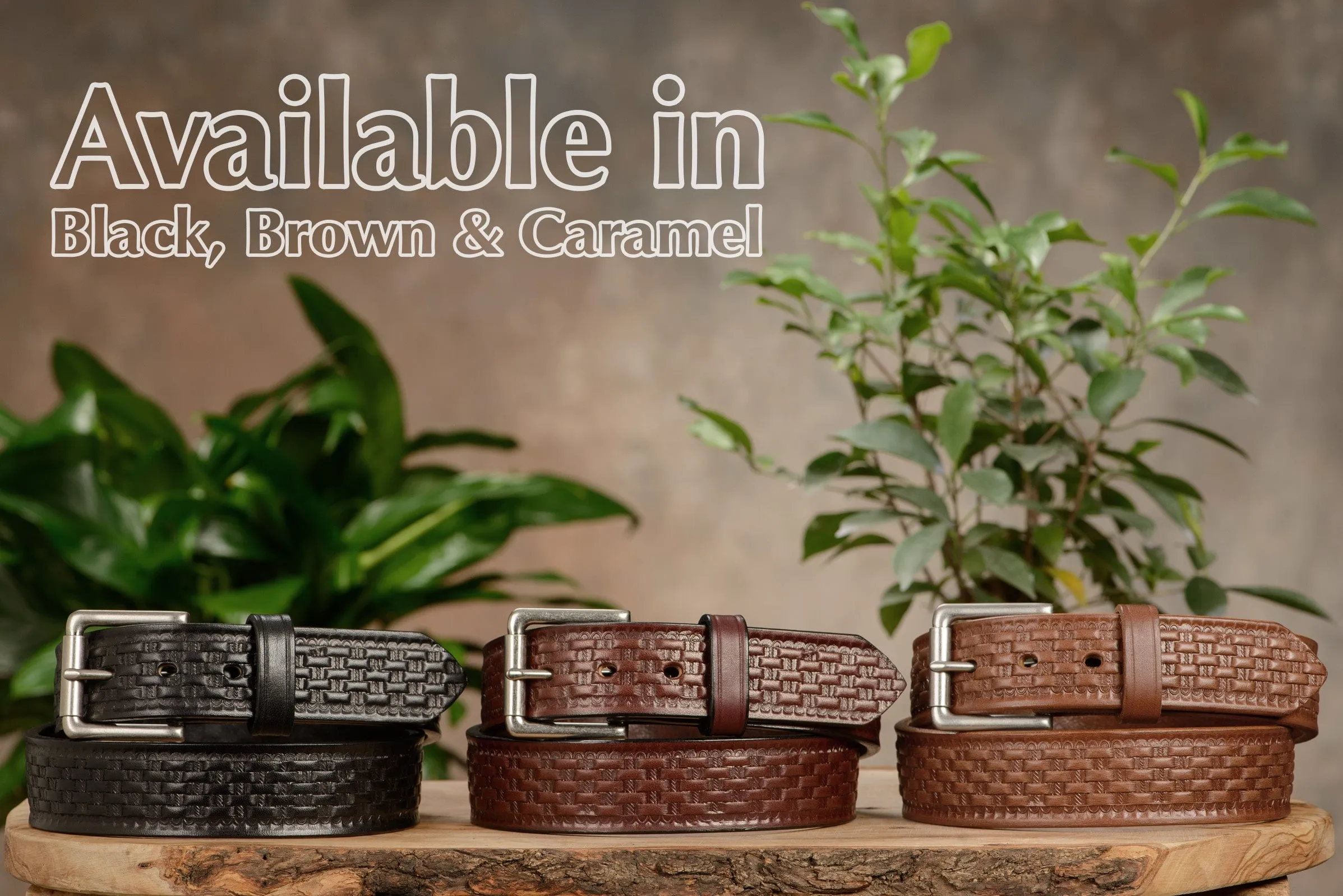 The Maverick: Men's Brown Basket Weave Leather Belt 1.50"