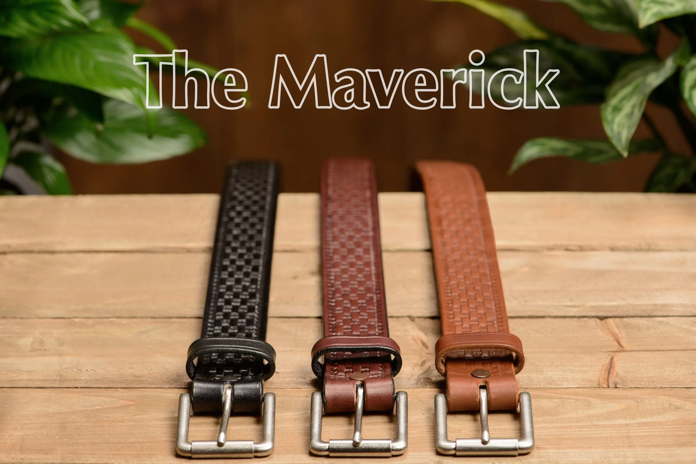 The Maverick: Men's Brown Basket Weave Leather Belt 1.50"