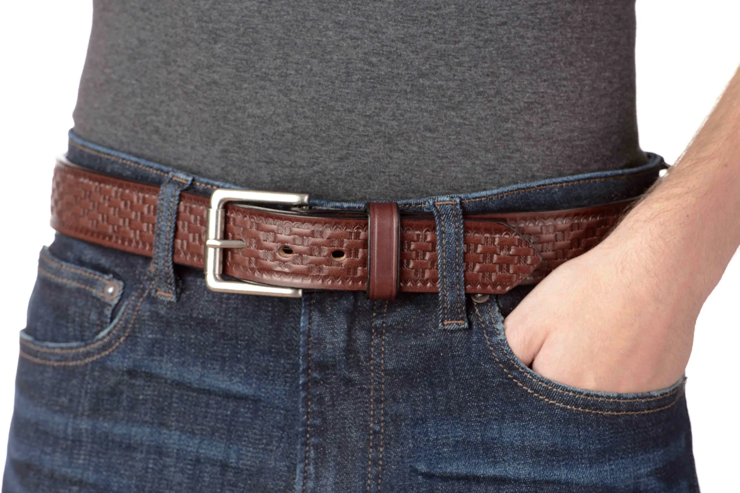 The Maverick: Men's Brown Basket Weave Leather Belt 1.50"