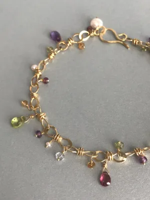 The Petite Bauble Link Bracelet with Gemstone Drops, Gold