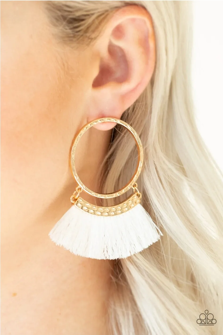 This Is Sparta - White and Gold Earrings - Paparazzi Accessories