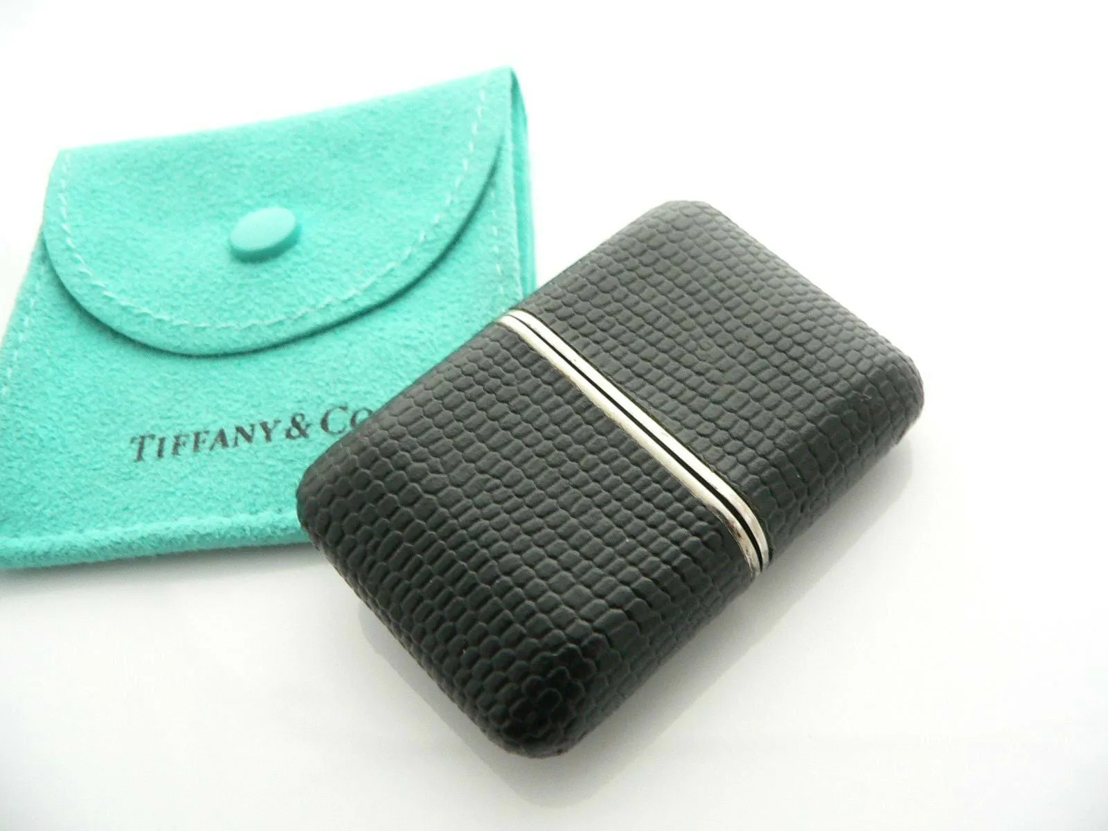 Tiffany & Co Atlas Travel Watch Clock Black Leather Excellent Vintage Gift Pouch