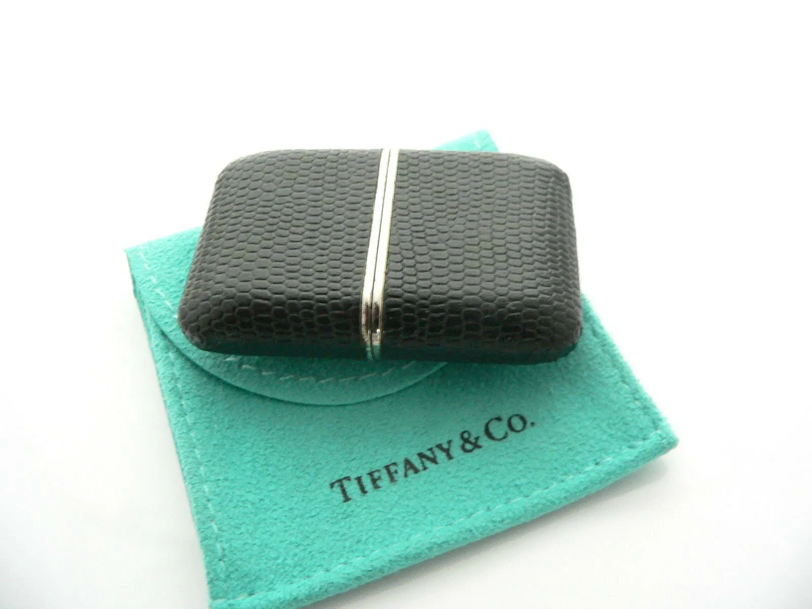 Tiffany & Co Atlas Travel Watch Clock Black Leather Excellent Vintage Gift Pouch