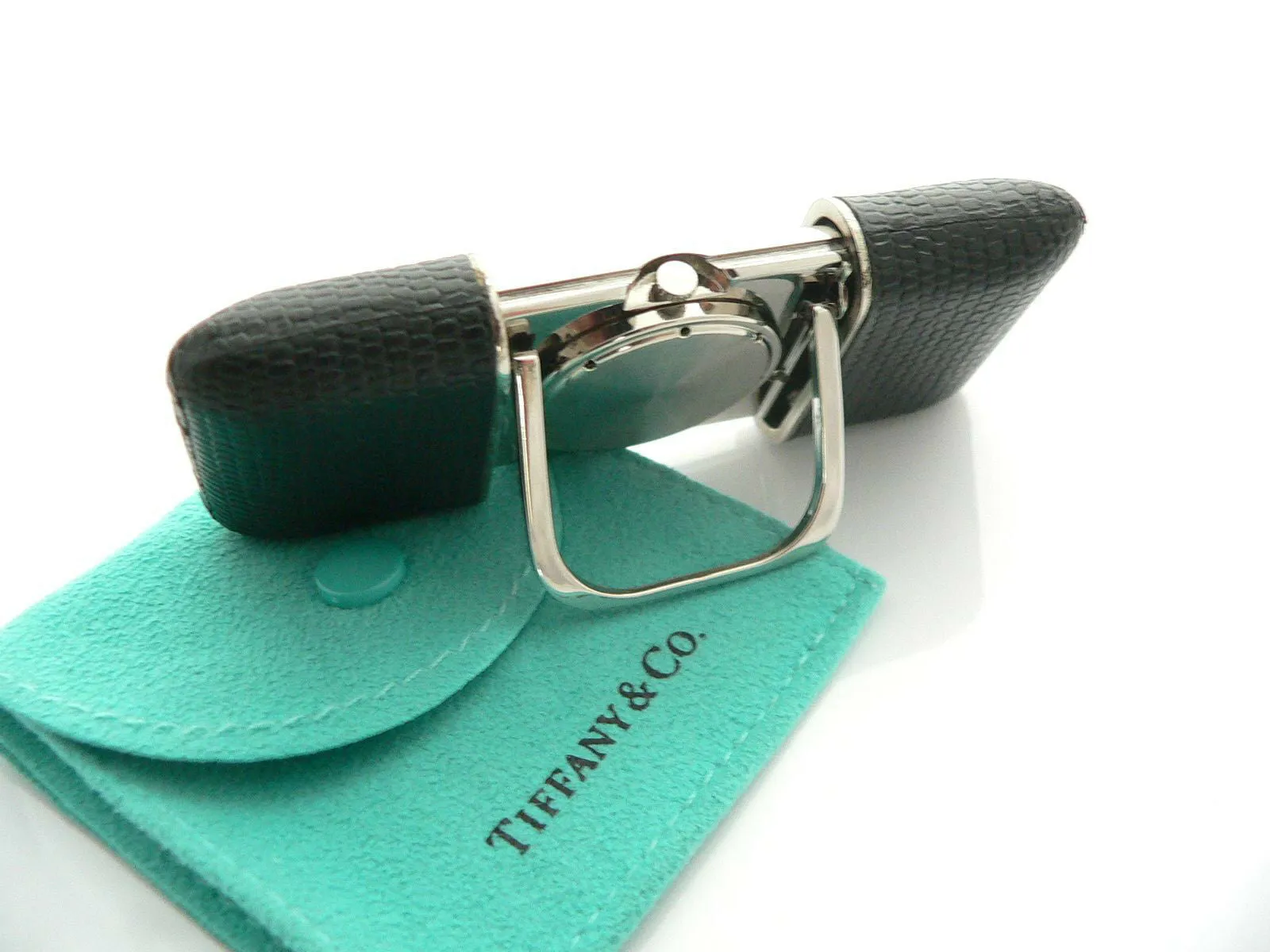 Tiffany & Co Atlas Travel Watch Clock Black Leather Excellent Vintage Gift Pouch