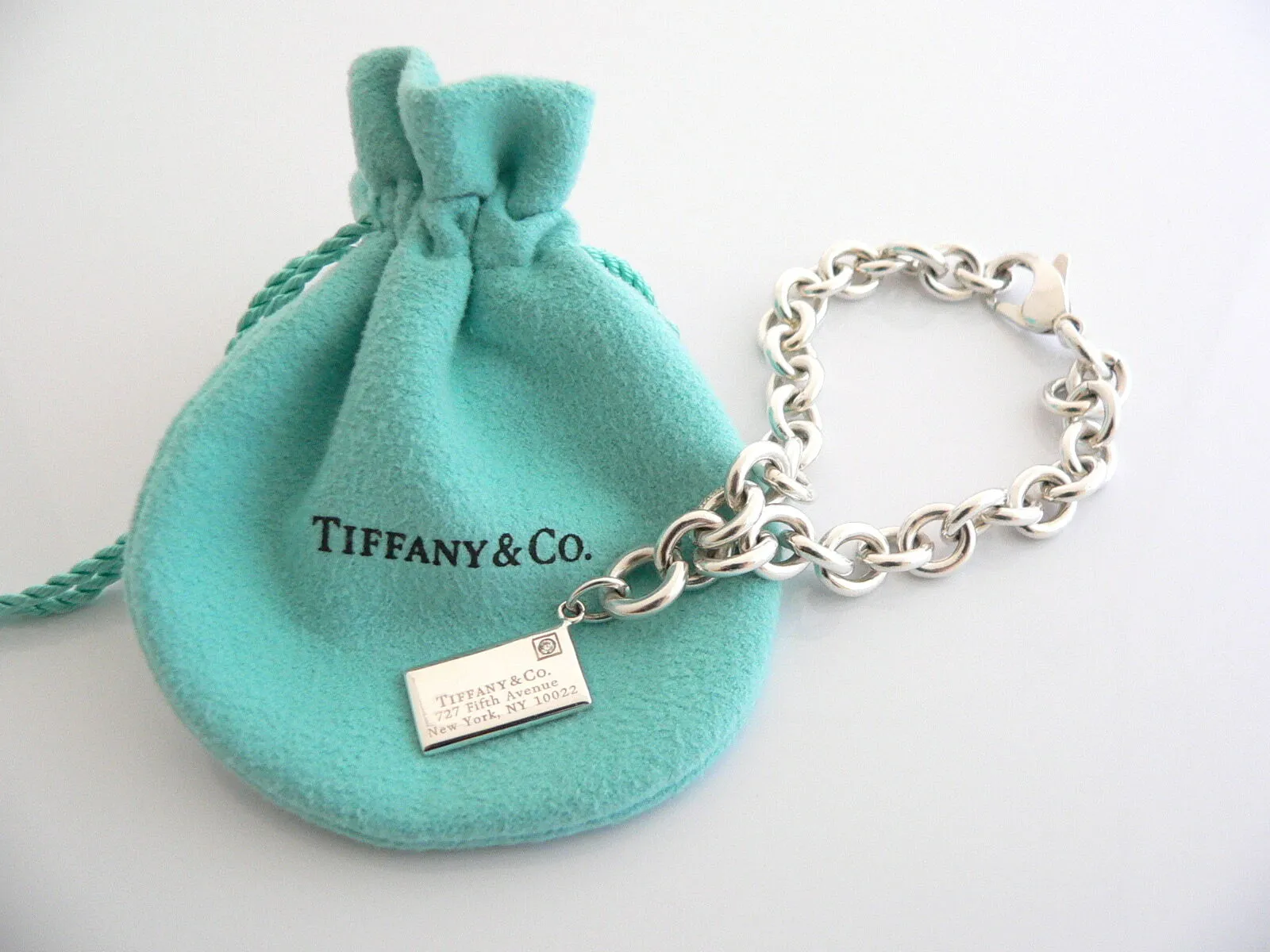 Tiffany & Co Silver Diamond Envelope Bracelet Charm Pendant Bangle 7.5 Inch Gift