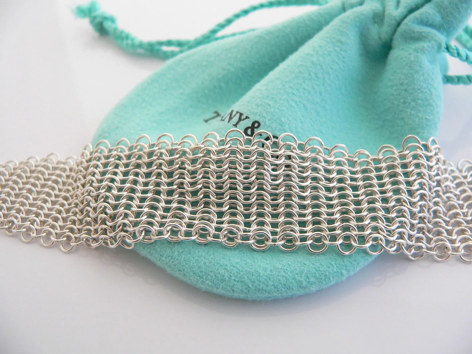 Tiffany & Co Silver Peretti Open Heart Mesh Bracelet Bangle Gift Pouch Love