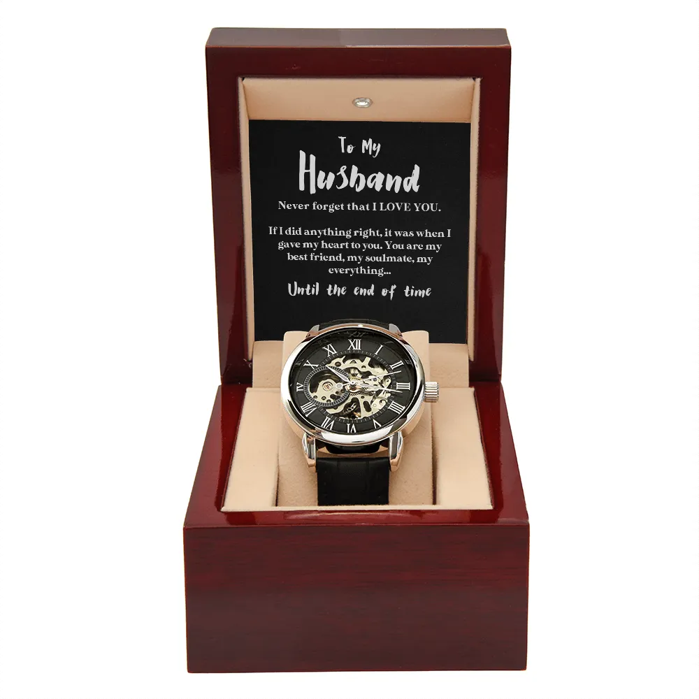 To My Husband | End of Time | Luxury Openface Men's Watch With Genuine Leather Band
