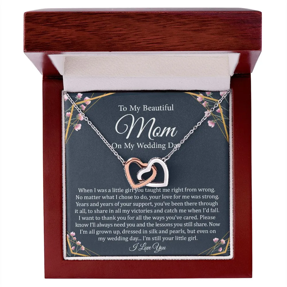 To My Mom (On My Wedding Day) | Stainless Steel Rose Gold Connected Hearts Necklace