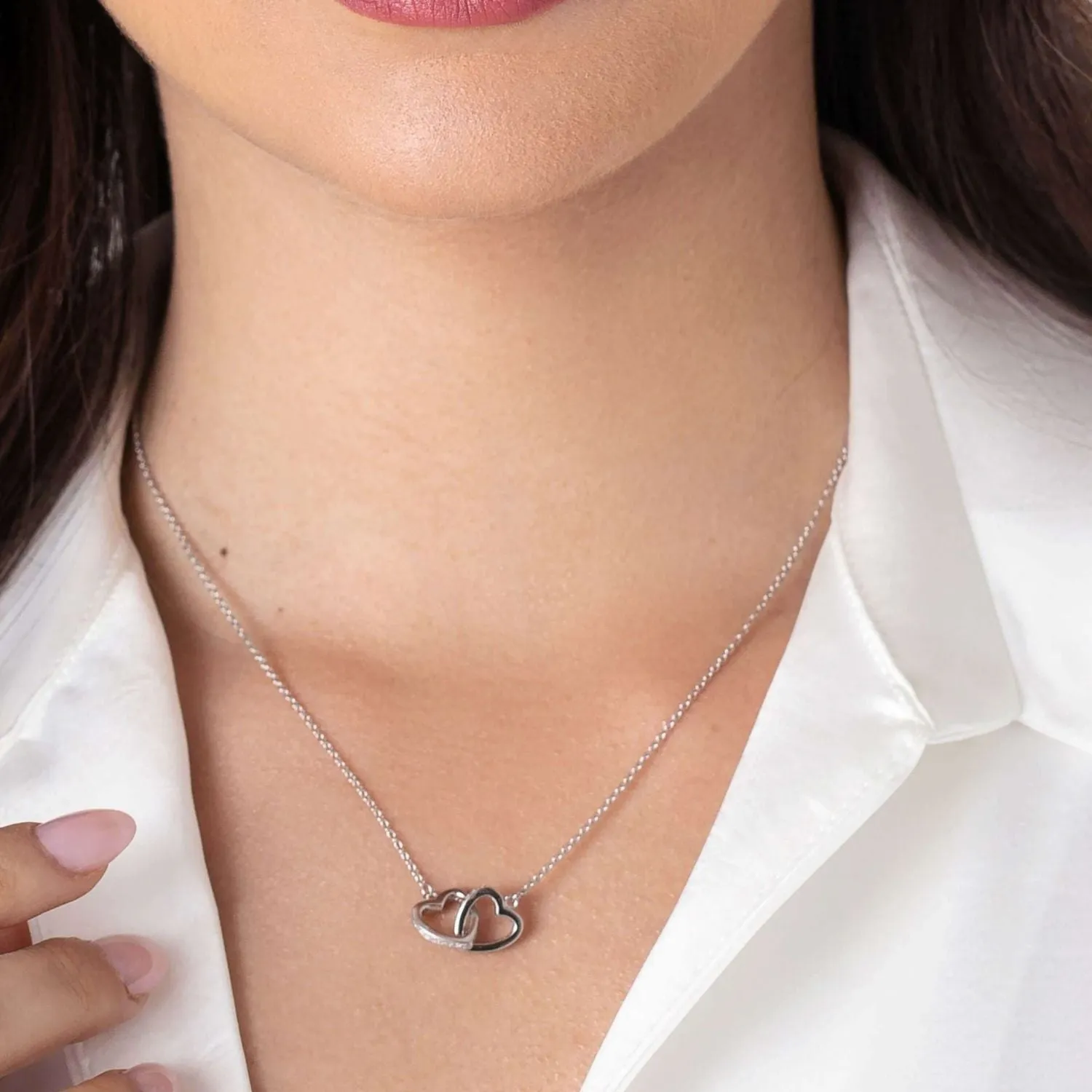 To My Wife 'Love is Eternal' - Interlocking Silver or Gold Vermeil Hearts Necklace WF13
