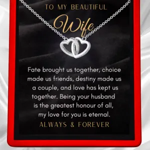 To My Wife 'Love is Eternal' - Interlocking Silver or Gold Vermeil Hearts Necklace WF13