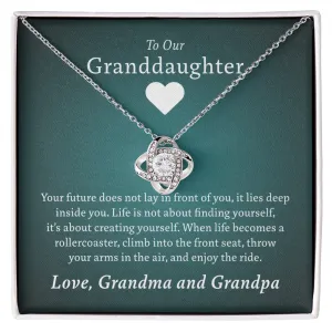 To Our Granddaughter (From Grandma & Grandpa) - Enjoy the Ride | Gold and Stainless Steel Knot Necklace