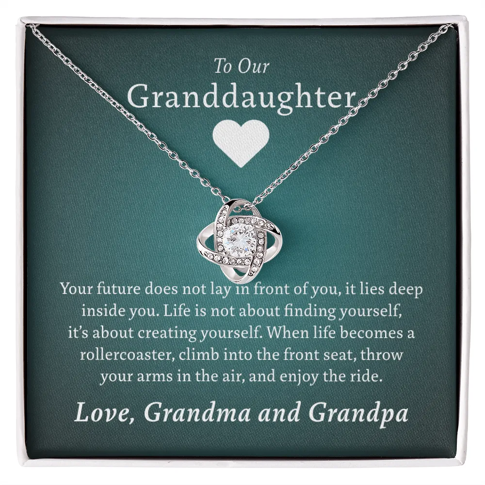 To Our Granddaughter (From Grandma & Grandpa) - Enjoy the Ride | Gold and Stainless Steel Knot Necklace