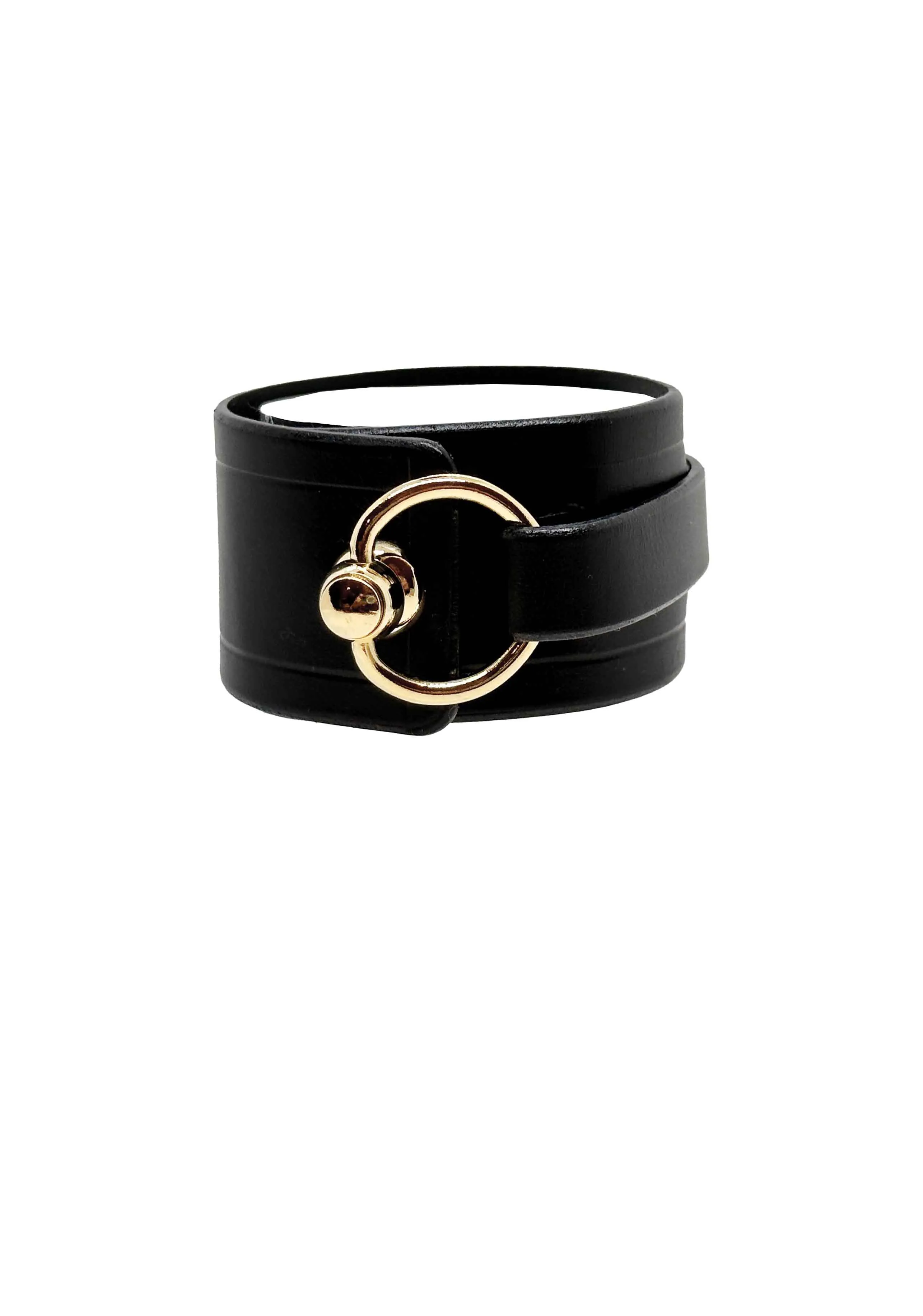 Toggle Wrap Leather Cuff, Black