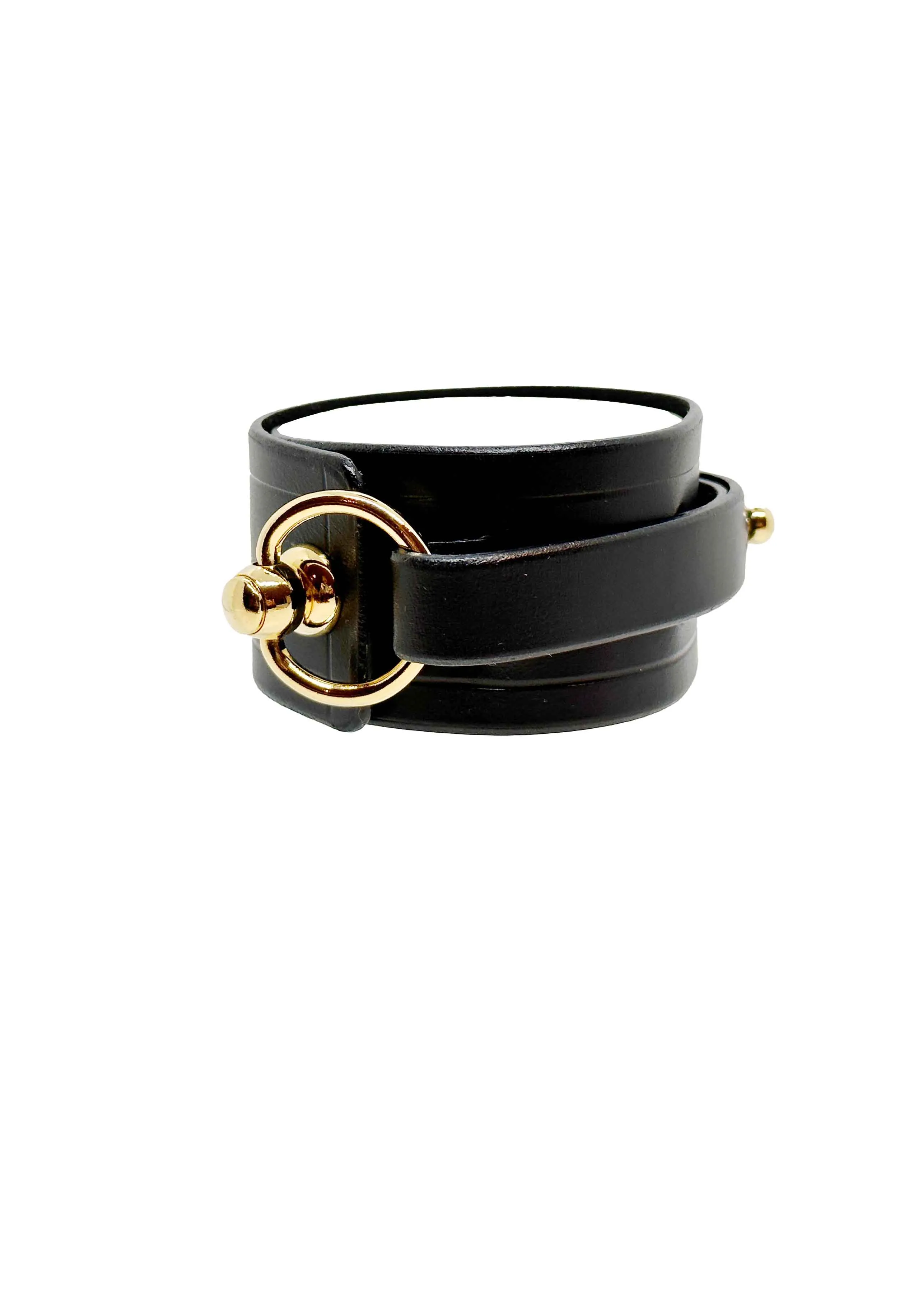 Toggle Wrap Leather Cuff, Black