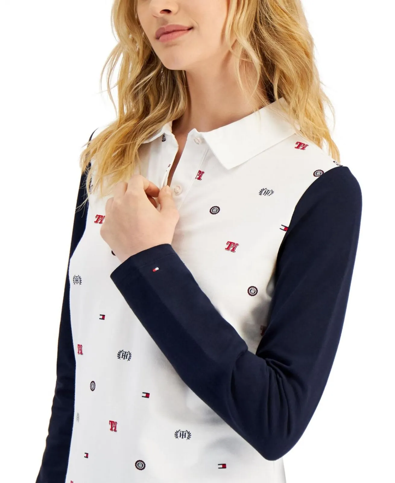 Tommy Hilfiger Womens Multi Badge Rugby Polo Shirt J2AHH539 Bright White Multi M